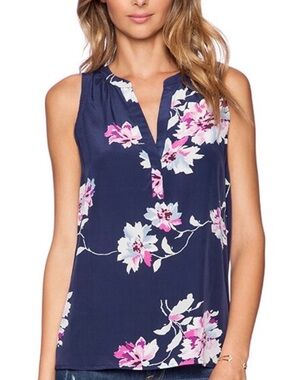 Joie Navy Floral Sleeveless V-Neck Tunic